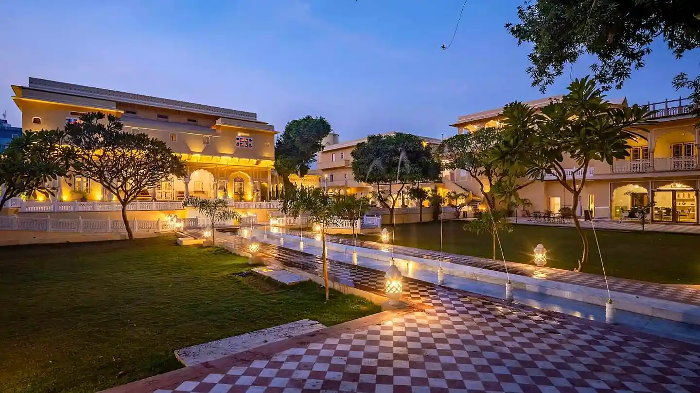 Chomu Palace Jaipur - Heritage Courtyard with Fountain at Dusk