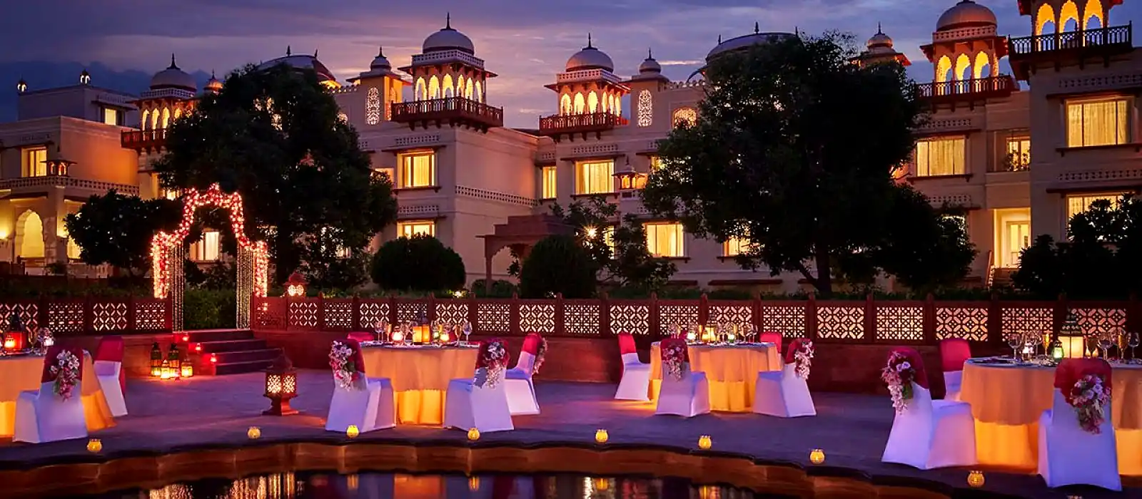 Taj Jai Mahal Palace Jaipur - Courtyard Evening Event Setup with Palace Backdrop